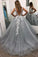 Ball Gown Gray V Neck Prom Dresses with Lace Appliques Quinceanera Dresses JS684