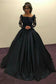 Ball Gown Long Sleeves Navy Blue With Lace Prom Dress Quinceanera Dresses JS450