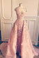 Ball Gown Mermaid Pink Lace Appliques Tulle Cap Sleeve Backless Prom Dresses JS761