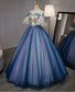 Ball Gown Off the Shoulder Short Sleeve Lace up Sweetheart Prom Dresses with Appliques JS991