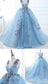 Ball Gown Long Sky Blue Butterfly V Neck Appliques Lace up Prom Quinceanera Dresses JS848