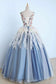 Princess Ball Gown Appliques Blue Tulle Prom Dresses, Sweet 16 Dress, Quinceanera Dress SRS15289