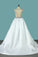 V Neck Wedding Dresses Open Back Satin A Line With Beading