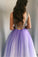 Pretty Omber Tulle Long V-Neck Purple Prom Dresses Flowy Party Dresses