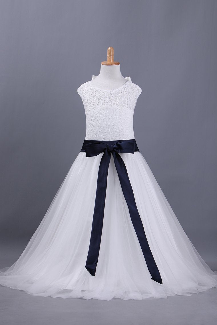 Flower Girl Dresses A Line Scoop Ankle-Length Lace & Tulle