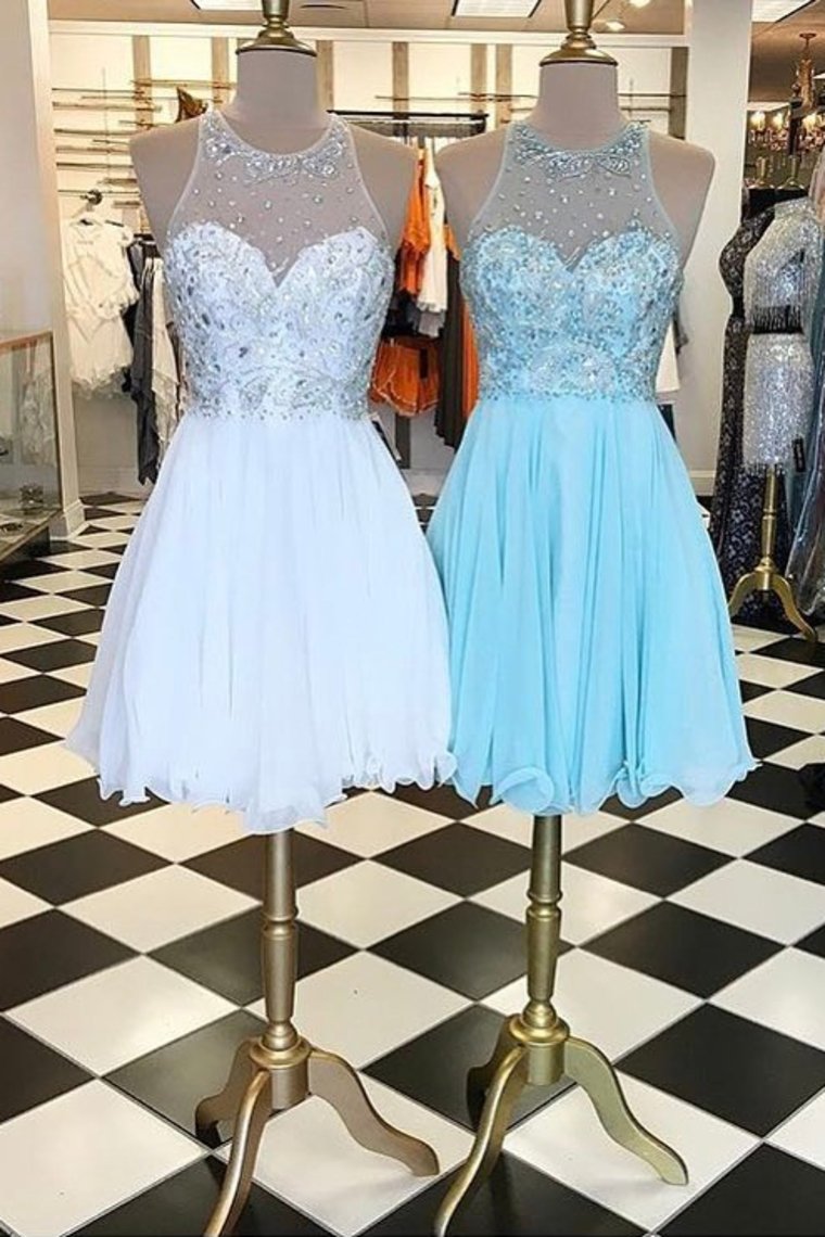 2024 Homecoming Dresses A Line Scoop Short/Mini With Beadings Chiffon