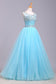 Ball Gown Blue Scoop Sequins Organza Long Prom Dresses Elegant Party Dresses JS165