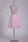 Two Pieces Scoop A Line Homecoming Dress Beaded Bodice Tulle Open Back