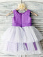 Ball Gown Ivory Scoop Neck Satin Purple Tulle Ankle-length Tiered Child Flower Girl Dresses JS736