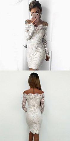 Off-The-Shoulder Emerson Homecoming Dresses Lace Long Sleeves White CD10628