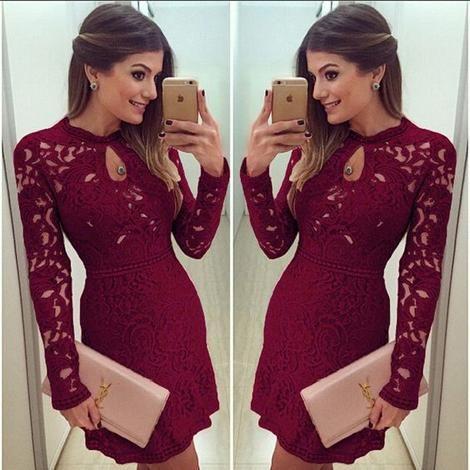 Sexy Women Casual Dress Evening Long Sleeve Bodycon Mini Short Cocktail Ryleigh Lace Homecoming Dresses CD11874