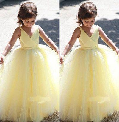 V Homecoming Dresses Adyson Neck Yellow Flower Girl Dresses CD12108