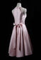Cute Pink Homecoming Dresses Satin Ryann Short Halter With Bow CD12410