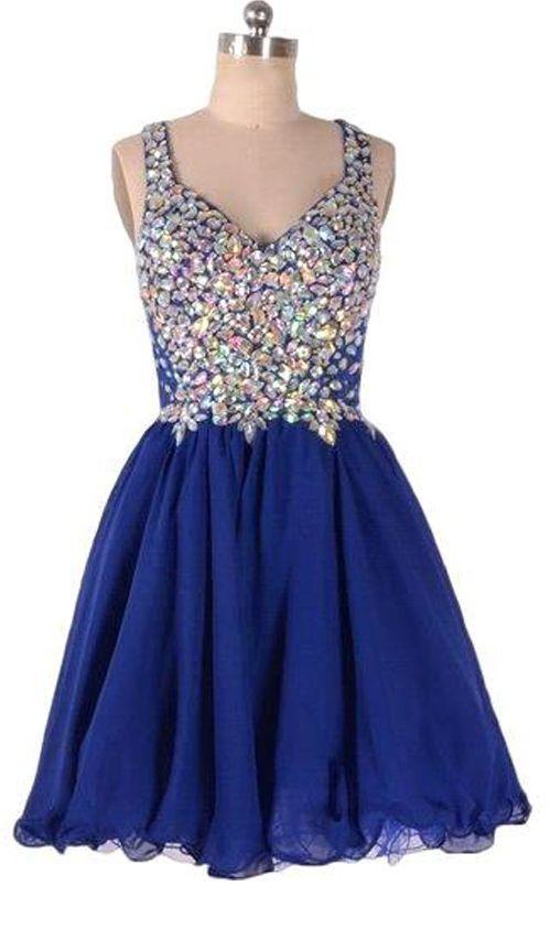 Zippers Homecoming Dresses Royal Blue Ella Sleeveless Tulle Rhinestone Above-Knee CD12435