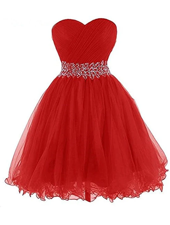 Red Beaded Sweetheart Tulle Red Party Dress 2024 Homecoming Dresses Karla CD13075
