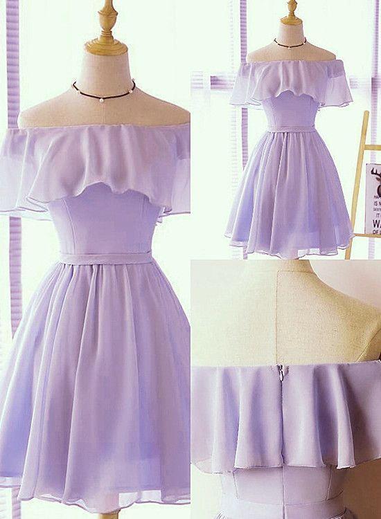 Lovely Short Lilianna Homecoming Dresses Chiffon Off Shoulder Simple Party Dress CD13811