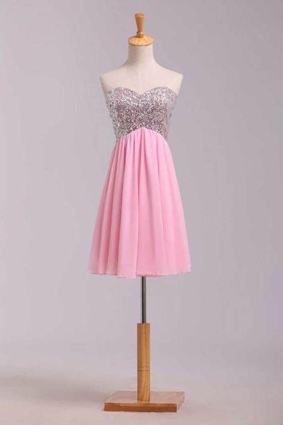 2024 Empire Waist Sweetheart Short/Mini With Sequins Homecoming Dresses Chiffon Patsy CD1441
