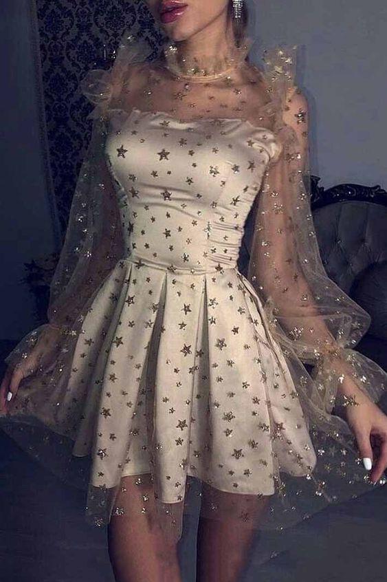 Homecoming Dresses Lorelai Party Dresses Tulle Long Sleeves Star CD1736