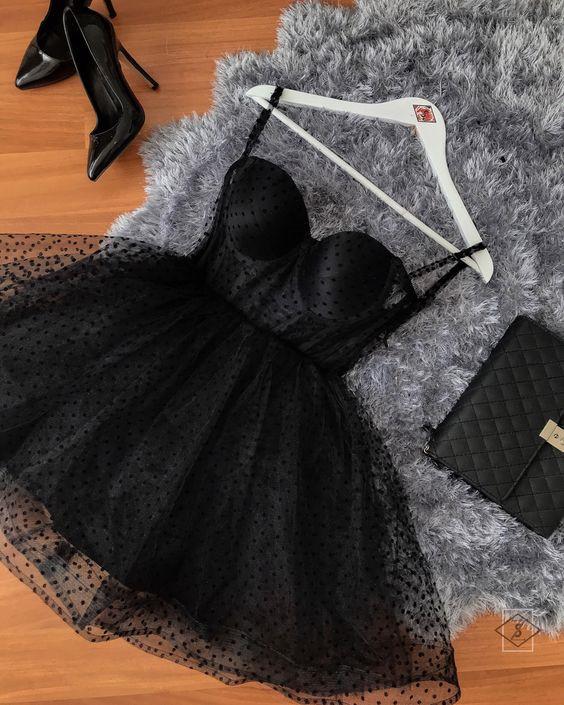 Carla Homecoming Dresses Black Polka Dot Tulle Strapless Corset Short Dress CD18943