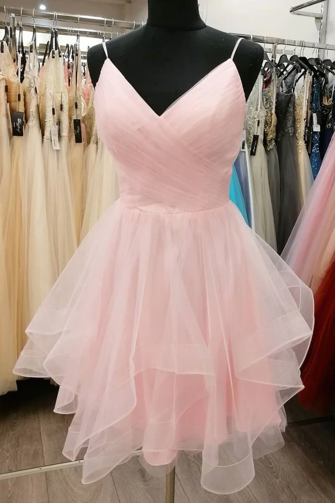 Scarlett Homecoming Dresses SIMPLE PINK TULLE SHORT PINK COCKTAIL DRESS CD19621