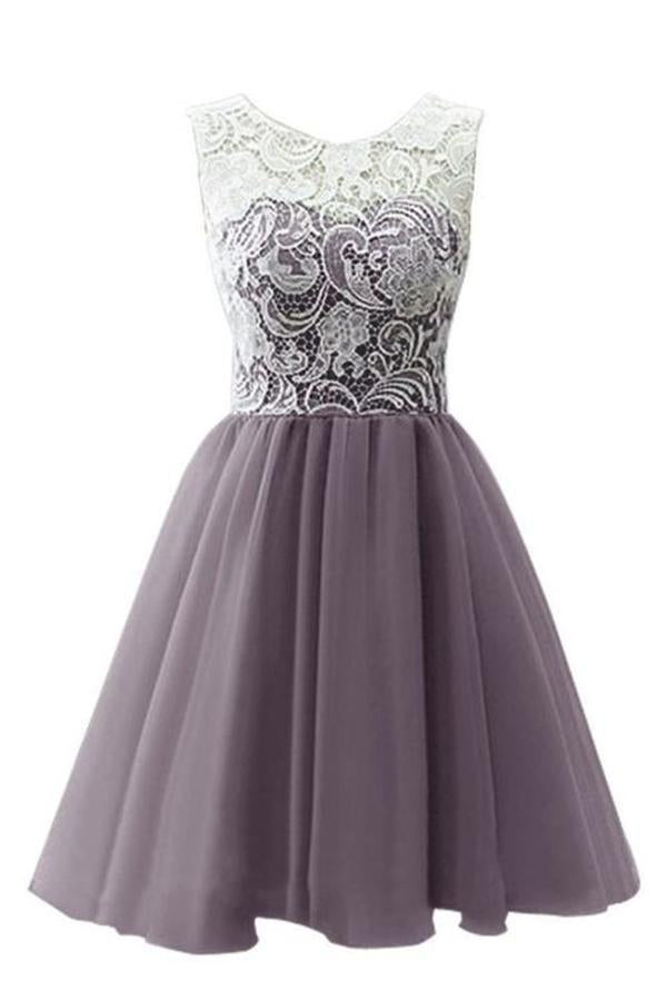 Elegant A-Line Round Lace Homecoming Dresses Macey Neck Sleeveless CD2075