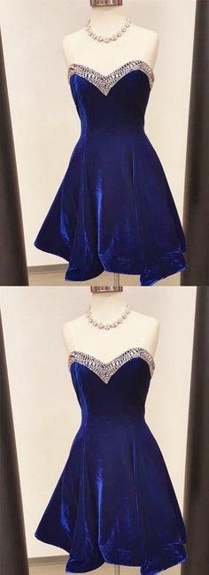 Simple A-Line Short Homecoming Dresses Royal Blue Kit Velvet CD2136