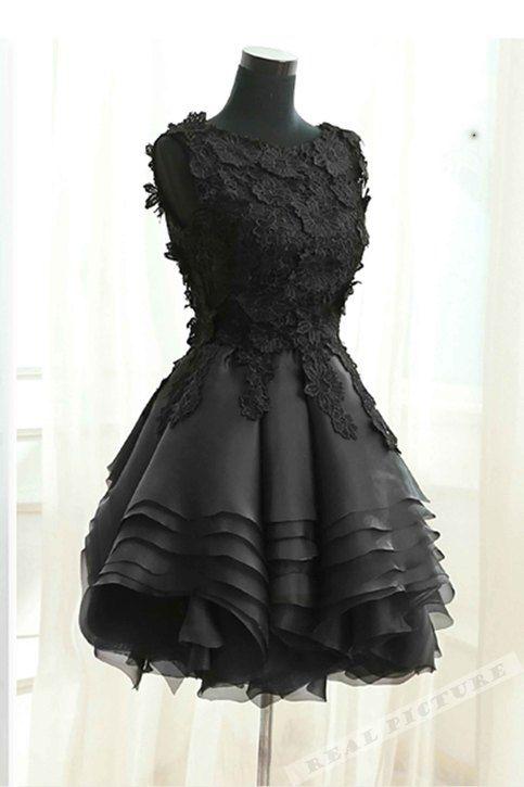 Black Tulle Round Lace Lena Homecoming Dresses Neck Short Dress CD2168