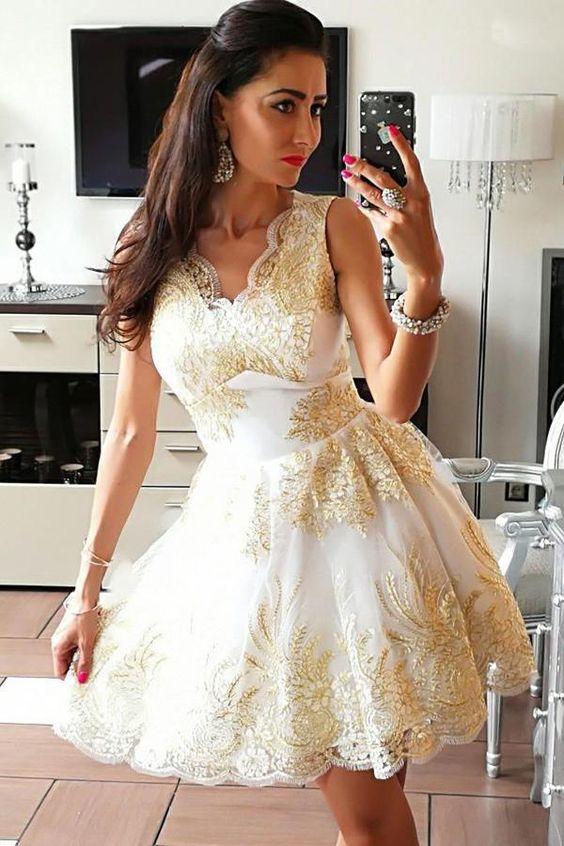 A-Line Homecoming Dresses Kelsey Cute V-Neck Sleeveless Tulle With Appliques CD22290