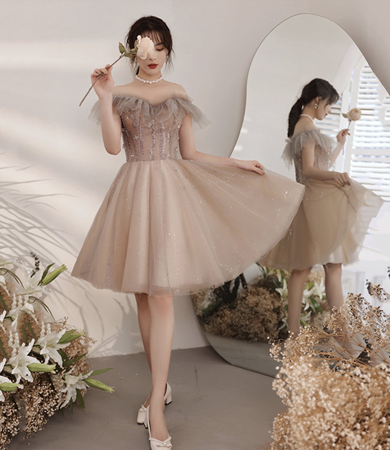 CUTE TULLE SHORT A LINE DRESS PARTY DRESS Diamond Homecoming Dresses CD22631