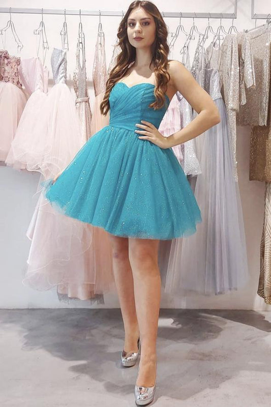 Blue Tulle Jaliyah A Line Cocktail Homecoming Dresses Short Simple A-Line Short Dress CD22784