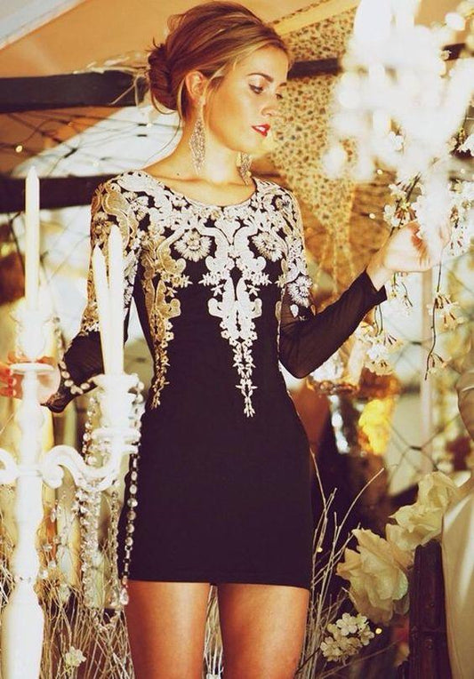 Homecoming Dresses Lace Janae Cocktail Short Mini Embroidered Vintage Dress Appliqued Black Party CD2279
