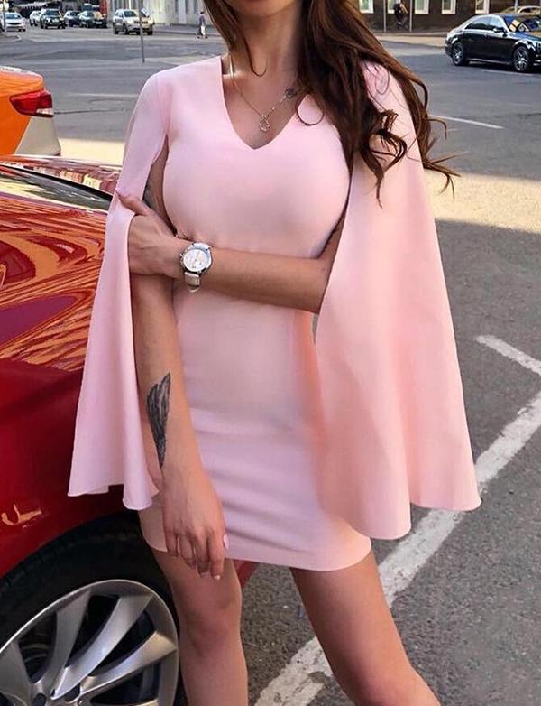 Beautiful Sheath V Neck Short Party Dress With Homecoming Dresses Pink Rayne Cloak CD2325