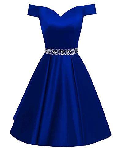 Backless Beaded A Line Cocktail Homecoming Dresses Royal Blue Satin Joy Dress CD23327