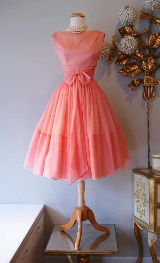 1950S Vintage Cocktail Nell Homecoming Dresses Ball Gown Crew Neck Coral Mini Short Dresses