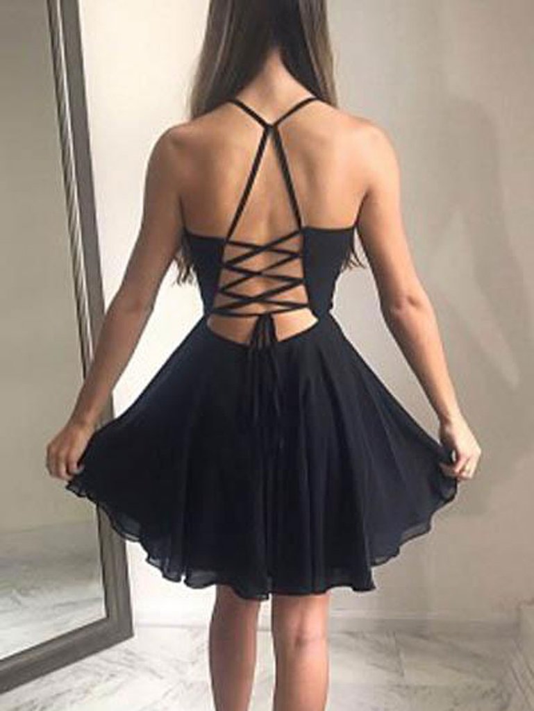 SIMPLE BLACK V Myah Homecoming Dresses NECK SHORT DRESS BLACK CD23752