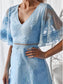 Raven Lace Homecoming Dresses Light Blue Short Dress With Sleeve CD23865