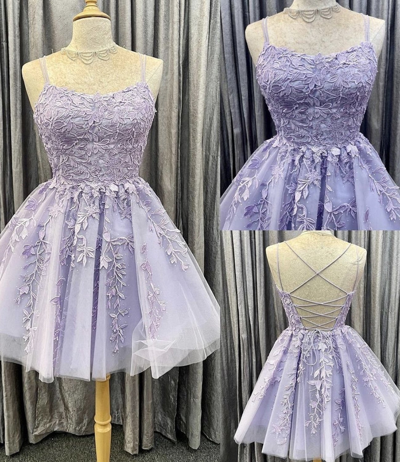 PURPLE TULLE Homecoming Dresses Karley LACE SHORT A LINE EVENING DRESS CD24474