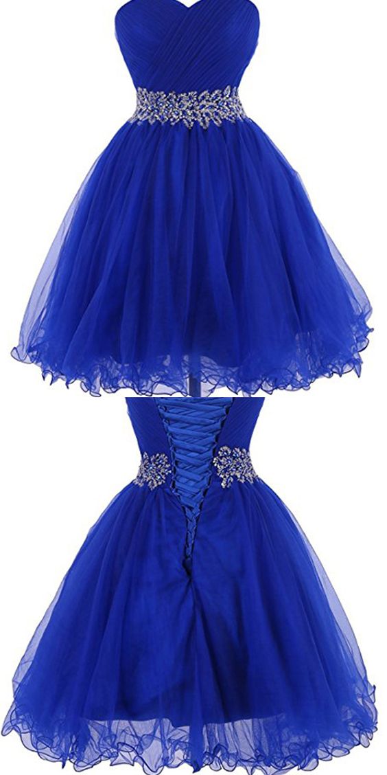 A-Line Sweetheart Royal Blue Finley Homecoming Dresses Lace Short Tulle -Up CD2482
