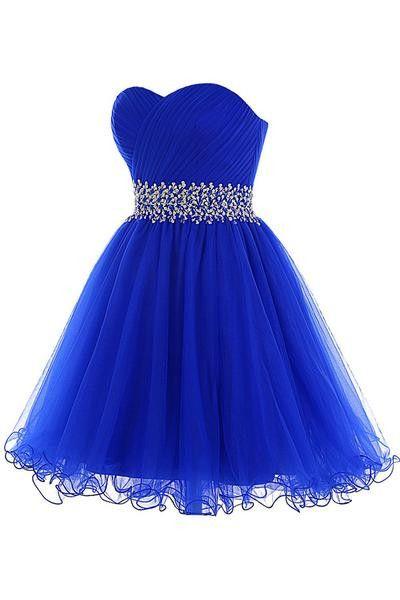 A-Line Sweetheart Royal Blue Finley Homecoming Dresses Lace Short Tulle -Up CD2482