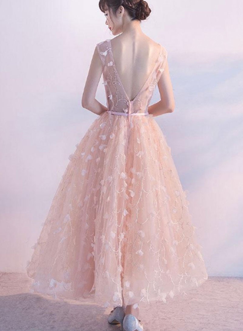 V Homecoming Dresses Pink Gracelyn Neck Tulle Short Dress CD2550
