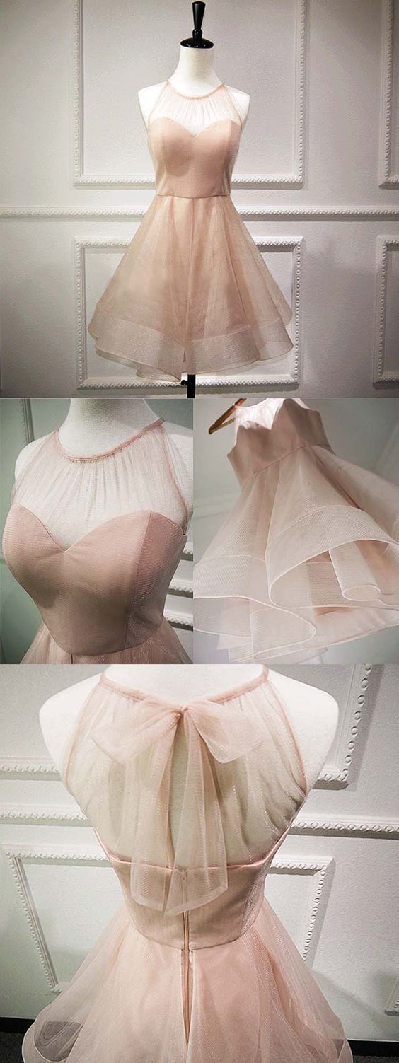 Elegant A-Line Jewel Sleeveless Homecoming Dresses Hortensia Open Back Short CD2604