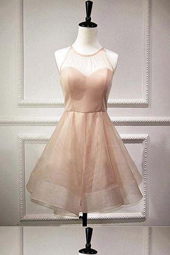 Elegant A-Line Jewel Sleeveless Homecoming Dresses Hortensia Open Back Short CD2604