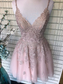 Spaghetti Lena A Line Homecoming Dresses Straps Blush With Appliques Beading CD3296