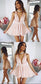 A-Line Deep V-Neck Amya Homecoming Dresses Short Blush Convertible CD3299