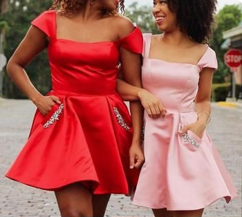 Cap Homecoming Dresses Cocktail Pink Satin Jo Sleeves Mini Red/ Party Dress CD3546