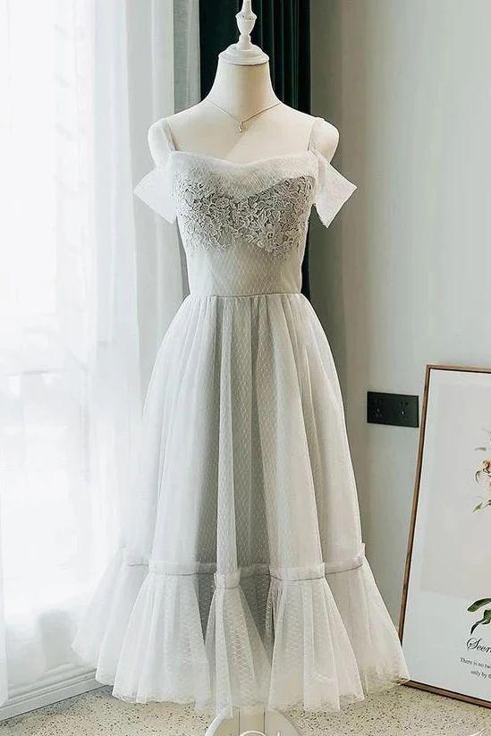 Tea Length Off Lace A Line Marely Homecoming Dresses The Shoulder With Appliques CD3655