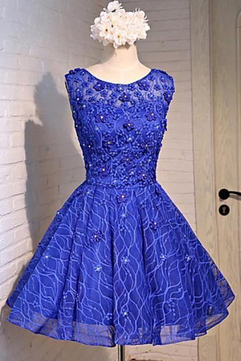 Sparkly Up Lace Justine Homecoming Dresses Royal Blue Beading A-Line CD3692