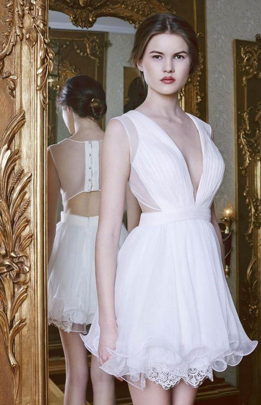 , Cocktail Dress White Cocktail Homecoming Dresses Dresses, Deep Mira V-Neck homecoming dresses CD3727