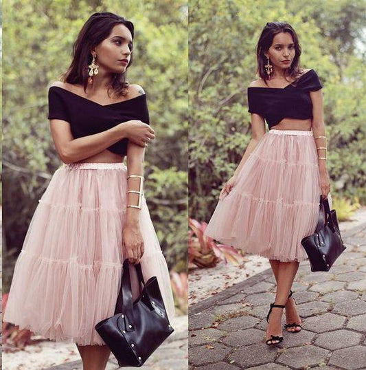 2 Pieces Black Top Peggie Homecoming Dresses Pink Skirt