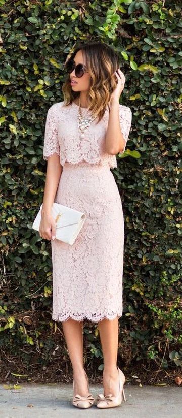 Two Piece Dress Short Miracle Cocktail Homecoming Dresses Lace Pink Sleeves Midi CD3759